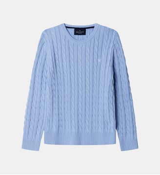 Pull À Col Rond En Coton À Maille Torsadée - Hackett London - Bleu
