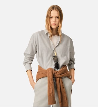 Chemise rayée courte en coton Ami de Coeur embossé - AMI Paris - Noir et blanc naturel
