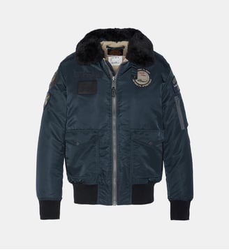 Blouson bomber badgé en nylon recyclé - Schott - Bleu marine