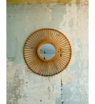 Miroir en rotin Georges N°1171- Produit chiné - Debongout - Bois clair