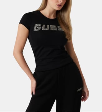 T-shirt logo strass - Guess - Noir