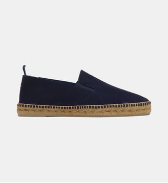 Espadrilles plates en cuir avec empiècements élastiqués JOEL - Castaner - Bleu nuit