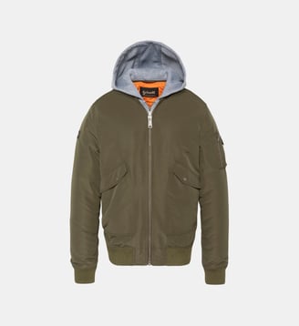 Bomber à capuche moletton - Schott - Kaki