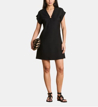 Robe courte col V avec boucle - La Fée Maraboutée - Noir
