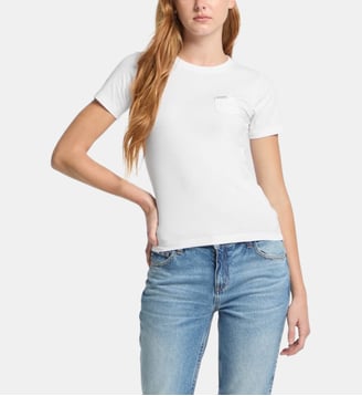 T-shirt ajusté signature en coton - Guess Jeans - Écru