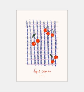 Poster   Sept Cerises - The Poster Club x Nynne Rosenvinge - Poster & Frame - Bleu et rouge