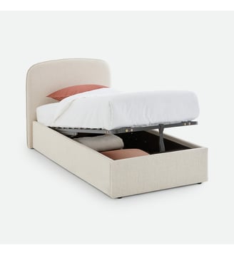 Lit coffre avec sommier relevable, tissu bouclette - La Redoute Interieurs - Écru