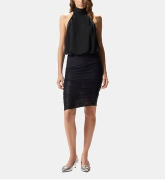 Jupe crayon en dentelle effet patchwork - Pinko - Limousine noire
