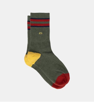 Chaussettes en coton peigné retro - Billybelt - Kaki et rouge