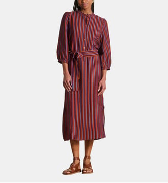 Robe midi boutonnée à rayures - La Fée Maraboutée - Figue et tandoori