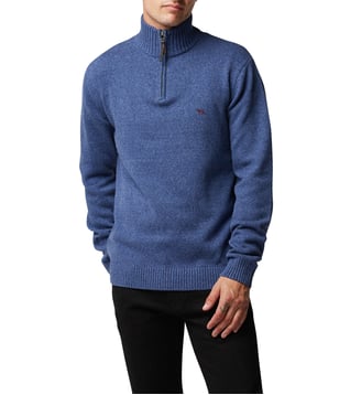 Pull droit en coton à col zip Merrick Bay - Rodd & Gunn - Bleu denim
