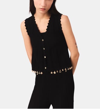 Gilet en maille avec bijoux dorés - Maje - Noir