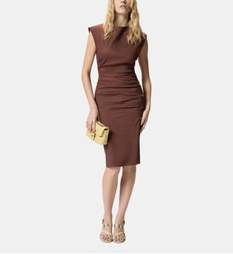 Robe mi-longue ajustée en lin - Pinko - Marron foncé