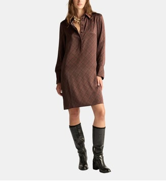Aster dress in printed stretch satin - Momonì - Tabac