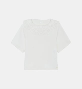 T-shirt -  coton col festonné broderie anglaise - Tartine Et Chocolat - Écru