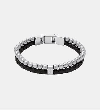 Bracelet multi-rangs à perles en cuir en noir - Fossil - Noir