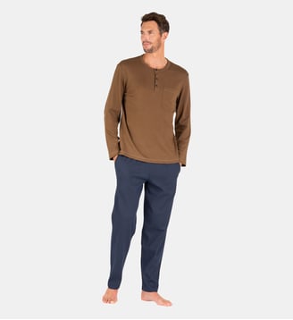 Pyjama long INTERLOCK - Eminence - Camel et marine