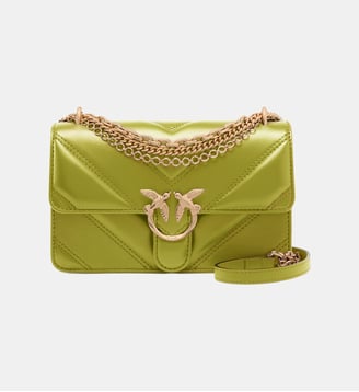 Sac porté épaule mini love bag one en cuir et cuir nappa à chevrons et triple chaîne - Pinko - Vert clair