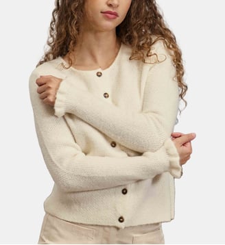 Gilet col rond uni MUDY - La Petite Etoile - Écru