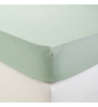 Drap Housse  Lin lavé légèrement froissé - Madura - Vert tilleul