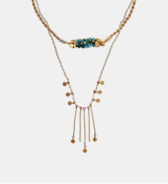 Collier multirangs chaînes assemblage de pierres et pampilles THIADEE - Hipanema - Vert
