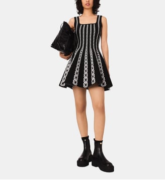Robe courte en maille jacquard - Maje - Blanc et noir