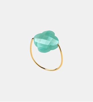 Bague or jaune trefle amazonite - Morganne Bello - Or jaune