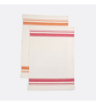 Lot de 2 torchons coton rayé - La Redoute Interieurs - Ecru, rose et écru et orange
