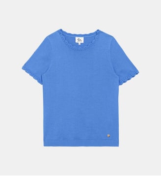 T-shirt manches courtes col rond uni MELINDA - La Petite Etoile - Bleu
