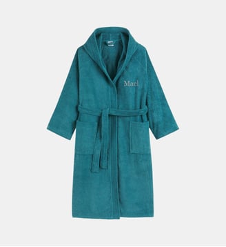 Peignoir à capuche éponge personnalisé - La Redoute Interieurs - Bleu paon