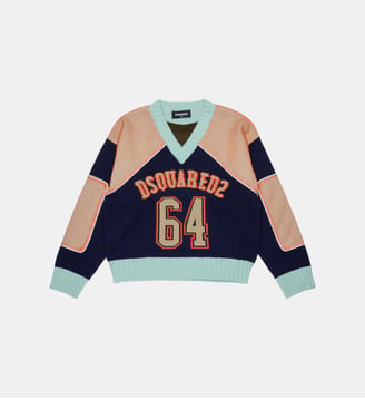 Pull à col en V avec logo - Dsquared2 - Bleu foncé