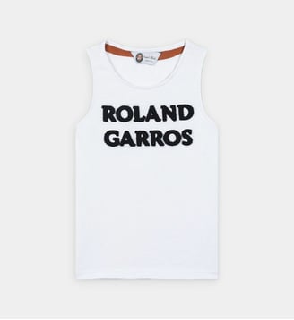 Débardeur col rond broderie bouclette - Roland-Garros - Blanc