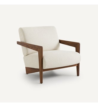 Fauteuil noyer massif et bouclette - AM.PM - Écru