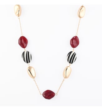 Sautoir à perles motif zèbre et bordeaux - Balaboosté - Bordeaux