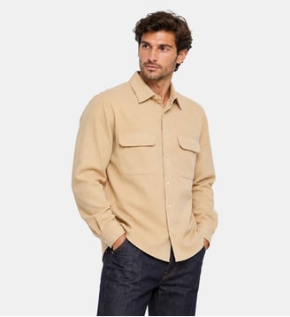 Chemise en flanelle beige avec poches poitrine - Atelier Privé - Beige