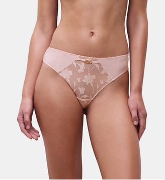 Tanga broderie florale - Chantelle - Rose taffetas
