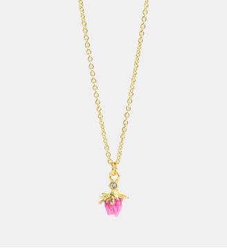 Collier pendentif bouton de rose et cristal blanc - Les Néréides - Rose