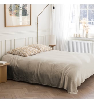 Couvre-lit en gaze de coton, NATURELLEMENT GAUFRÉ - Blanc Cerise - Beige