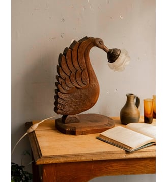 Lampe cygne en bois Suzanne N°554- Produit chiné - Debongout - Bois foncé