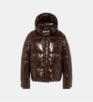 Blouson shiny à capuche enfant - Schott - Chocolat