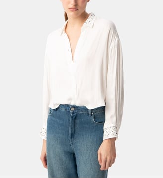 Chemise recyclée décor clous et strass - Ikks - Blanc cassé