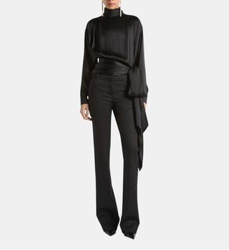 Blouse nouée en satin de soie - Balmain - Noir