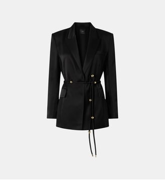 Blazer en satin brillant avec ceinture et boule - Pinko - Limousine noire