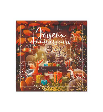 Carte Puzzle Joyeux Anniversaire Animaux De La Foret - Cartesdart - Multicolore
