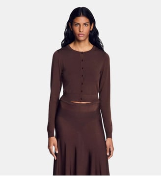 Cardigan maille effet transparent - Sandro - Marron