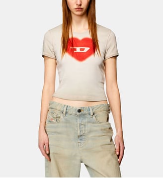T-shirt côtelé avec cœur D effet aquarelle - Diesel - Beige