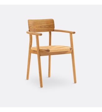 Fauteuil de table chêne massif et tressage - La Redoute Interieurs - Chêne moyen