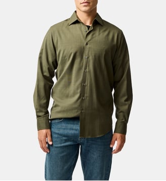 Chemise unie slim en laine mérinos ZQRX traçable manches longues Esk Valley - Rodd & Gunn - Pine
