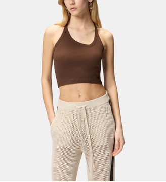 Débardeur cropped à encolure asymétrique - Pinko - Marron foncé