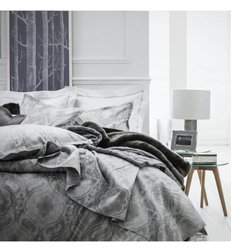 Housse de couette imprimée en satin de coton, NAMASTE - Alexandre Turpault - Gris et argent